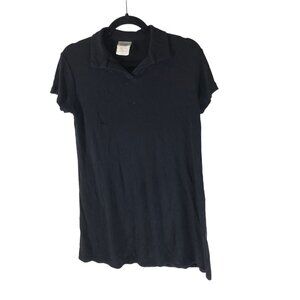 Eileen Fisher Black Rayon Short Sleeve Polo Shirt Tunic Top Womens S